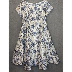 eShakti Fit & Flare Blue Floral Midi 2XL Size 20 Lined Structured Dress